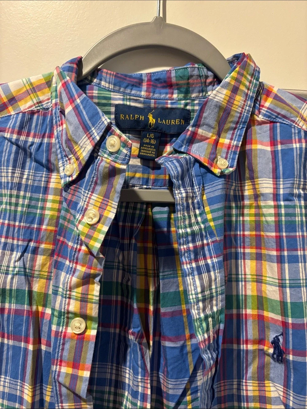 Ralph Lauren Blue Multicolor Plaid Short-Sleeve Button-Down Shirt
